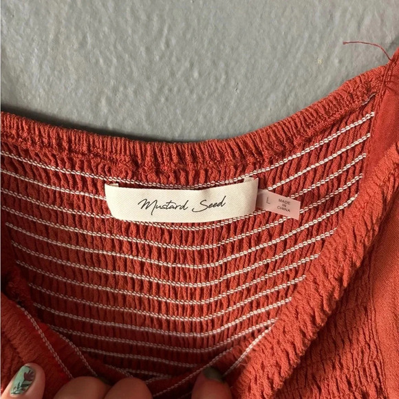 Mustard Seed | rust | smocked | cropped leg | romper | jumpsuit | L - Picture 15 of 17